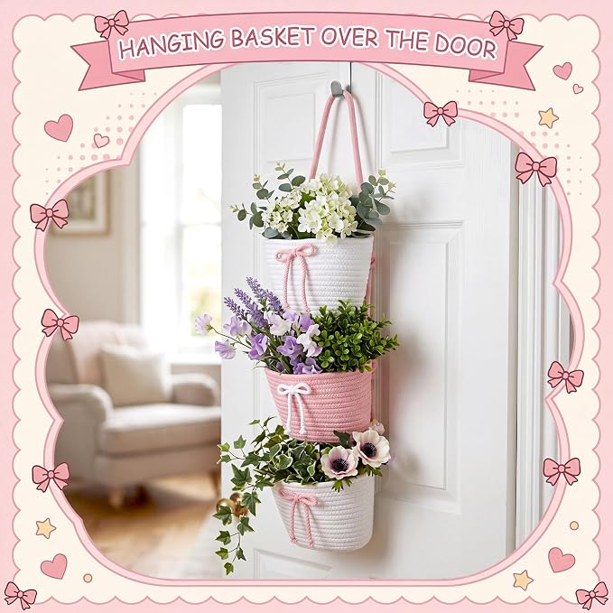 3-Tier Hanging Wall Basket Wall Mounted Woven Basket - Image 5