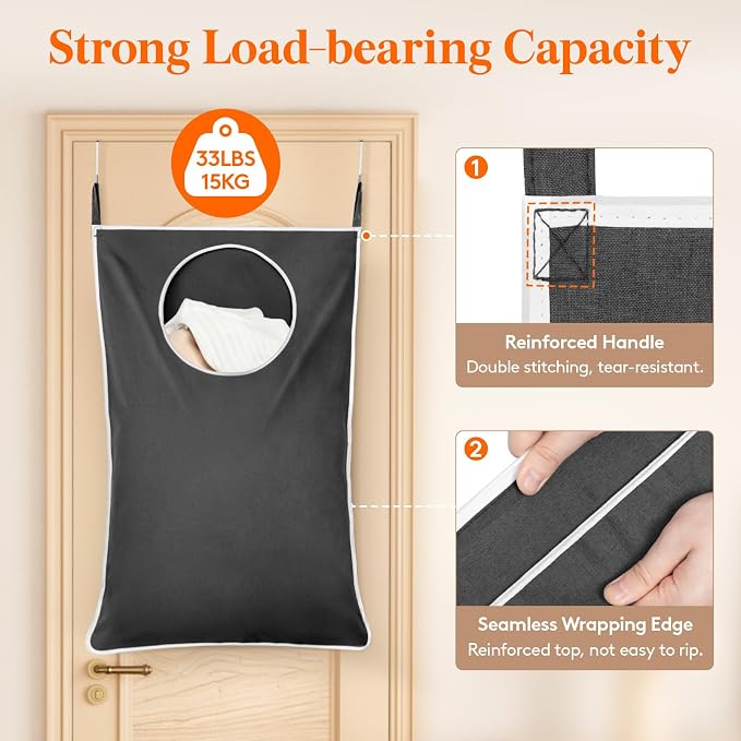 Lifewit 2 Pack Over Door Laundry Hamper, Large Collapsible Hanging Laundry - Image 3