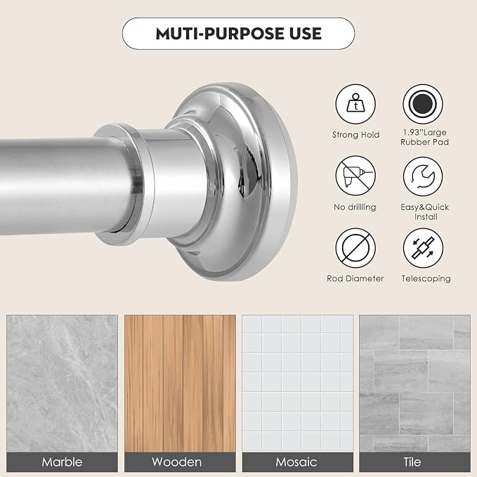 Silver Long Curtain RodTension Shower Curtain Rods 30 to 88 inch Adjustable - Image 3