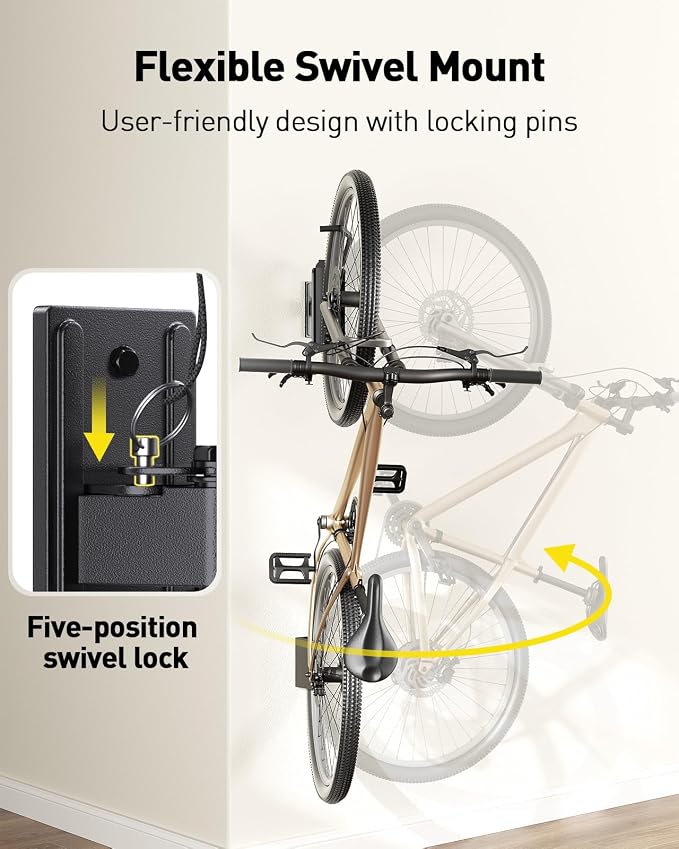 Alphamount AM Swivel Bike Wall Mount, Metal Wall Bike Rack - Image 2