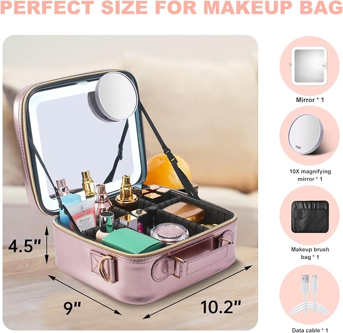 Mocado Travel Makeup Bag with LED Lighted Mirror, Travel Makeup Organizer - Image 6
