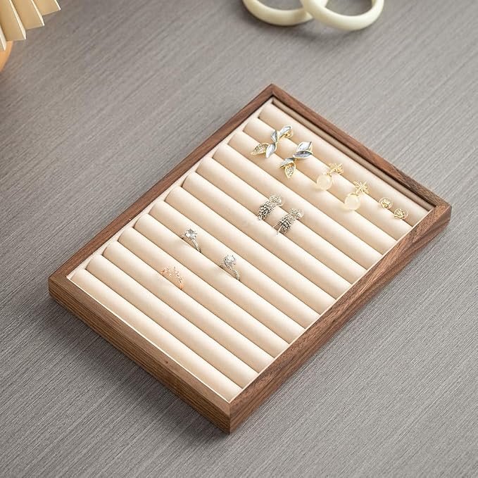 12-Line Black Walnut Wooden Jewelry Tray - Image 5