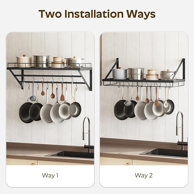 Pot Rack, 30 Inch Wall Mounted Pot Rack, Kitchen Pot and Pan Organizer - Image 4