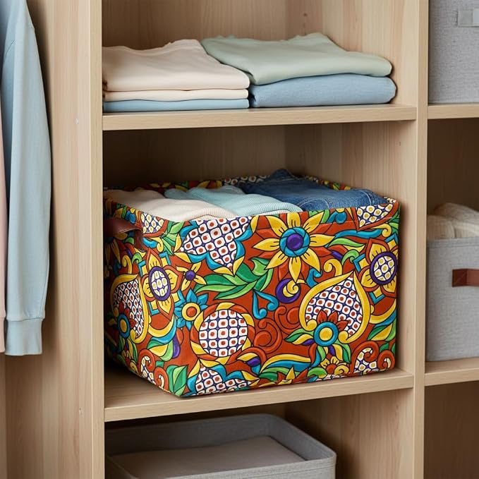Mexican Talavera Storage Basket Waterproof Canvas Toy Storage Bin Mexican Decor - Image 4