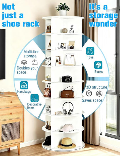 8 Tier Rotating Shoe Rack Tower, Spinning Shoe Organizer Rotating Shelf - Image 5