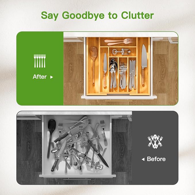 Pipishell Bamboo Expandable Drawer Organizer - Image 6