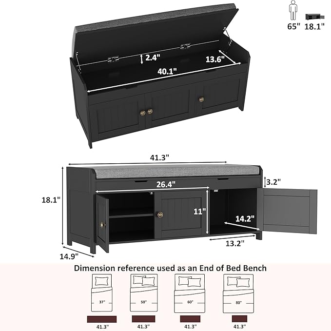 HOMEFORT 41.3" Shoe Bench with Lift Top Storage, Entryway Bench with Cushioned - Image 3