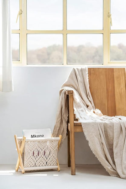 Mkono Macrame Magazine Rack Boho Storage Holder Standing Basket - Image 3