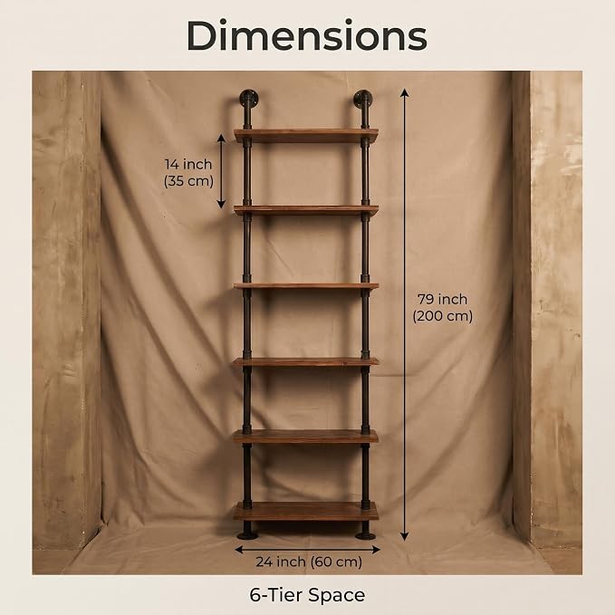 Industrial Pipe Shelves Rustic Modern 24"W Wood Ladder Bookcase - Image 2