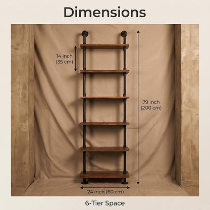 Industrial Pipe Shelves Rustic Modern 24"W Wood Ladder Bookcase - Image 2