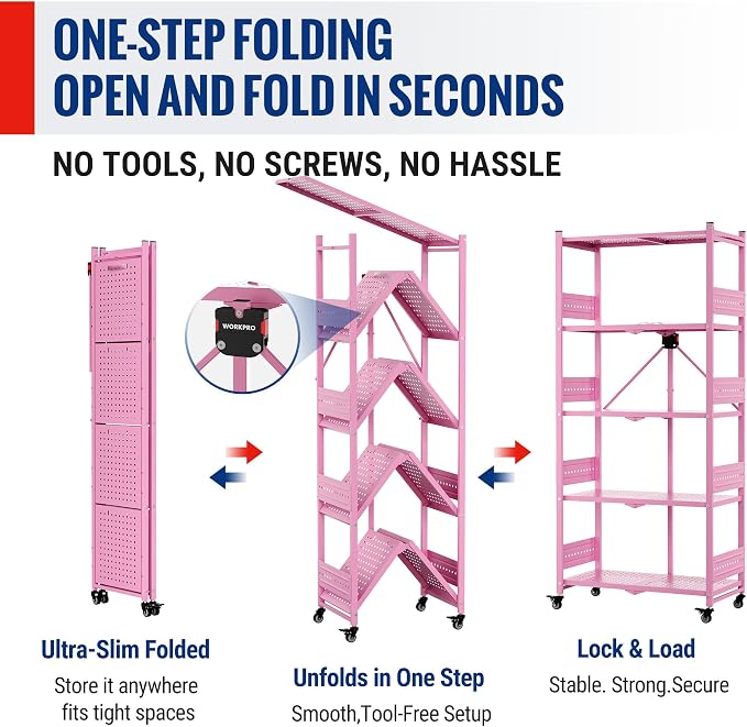 WORKPRO 5-Tier Folding Shelf, No-Assembly Metal Storage Rack - Image 5