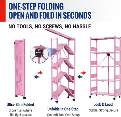WORKPRO 5-Tier Folding Shelf, No-Assembly Metal Storage Rack - Image 5