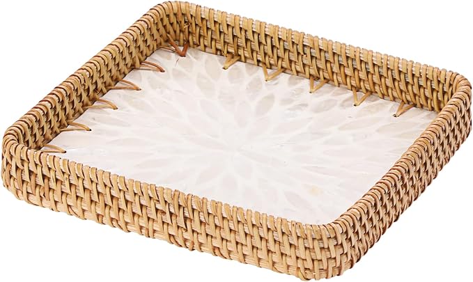 Handwoven Rattan Key Bowl Natural Wicker Serving Tray - Image 9