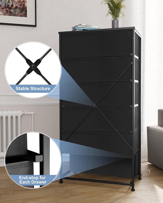 Tall 6-Drawer Wide Fabric Storage Tower Dresser - Image 5
