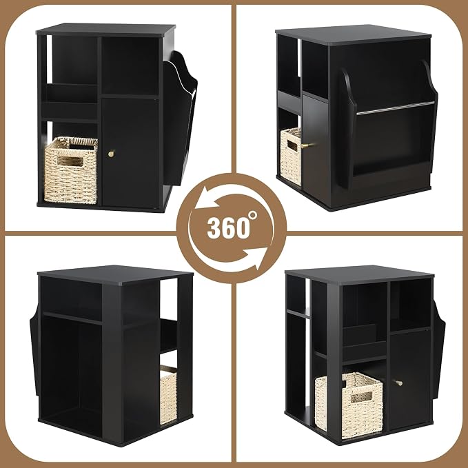 Square Rotating End Table with Storage, Cabinet and Multiple Storage, Swivel - Image 5