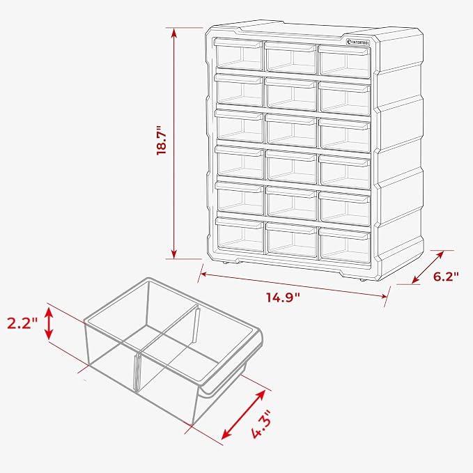 Small Parts Organizer for Hardware & Screws | 18 Removable Bins - Image 3