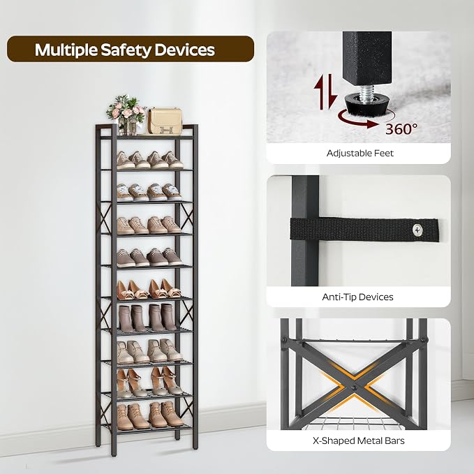 YATINEY 10-Tier Narrow Shoe Rack, Tall Shoe Rack - Image 7