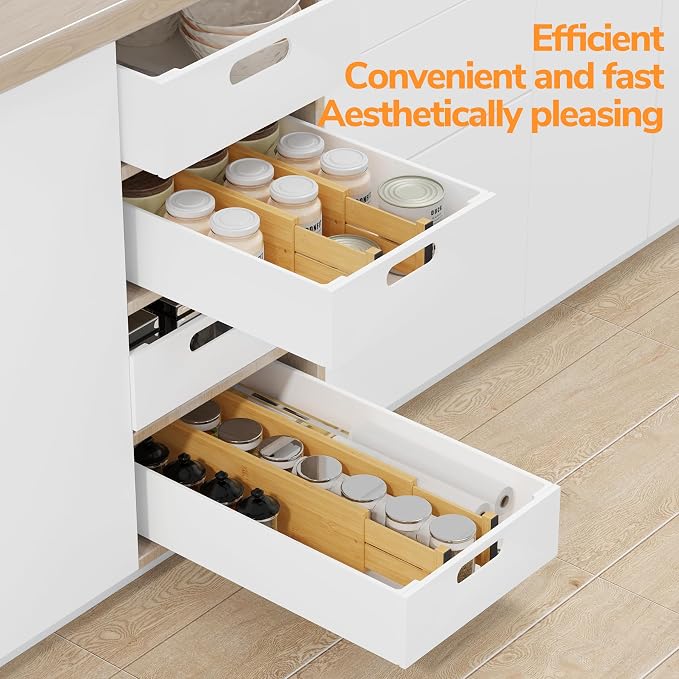 BAMEOS Bamboo Expandable Drawer Dividers – Fits 16.65"–22" Drawers, Bathroom & - Image 6