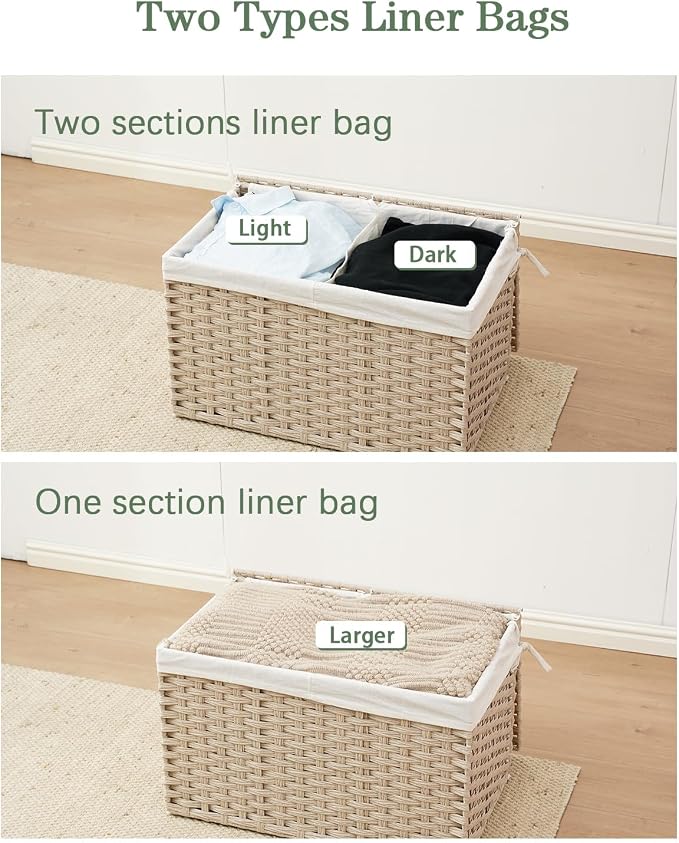 SETVSON Storage Basket with Lid, PE Rattan Storage Bin Light Khaki | Decorative - Image 6