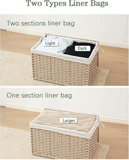 SETVSON Storage Basket with Lid, PE Rattan Storage Bin Light Khaki | Decorative - Image 6