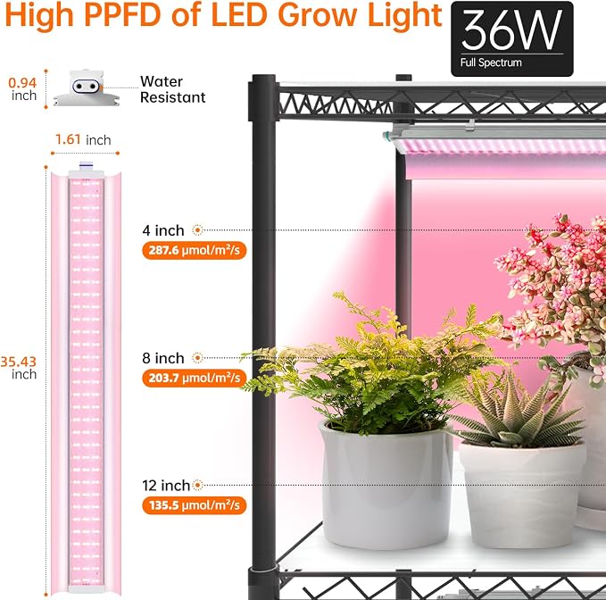 Bstrip Indoor Greenhouse with Grow Light, 5-Tier 47.2"x17.8"x71" Metal Plant - Image 8