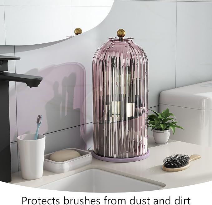 Makeup Brush Holder with Dustproof Cover 360 Rotating Makeup Brush Organizer - Image 2