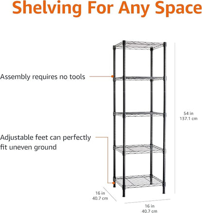 Amazon Basics 5-Shelf Tower Adjustable Storage Shelving Unit, 16 D x 16 W x 54 - Image 3