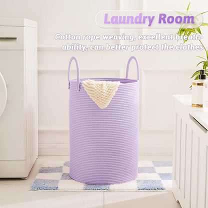 Laundry Basket, Woven Cotton Rope Laundry Hamper, 80L - Image 5