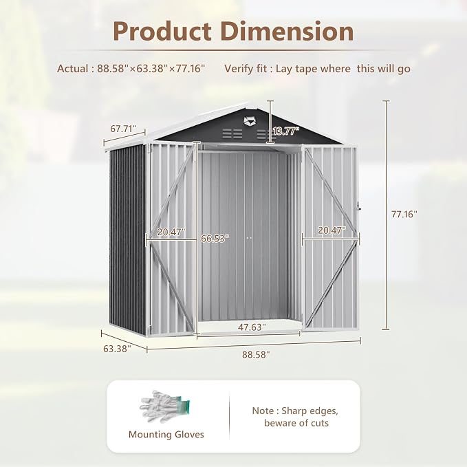8X6 FT Outdoor Storage Shed, Metal Garden Shed, Storage Tool Sheds - Image 3