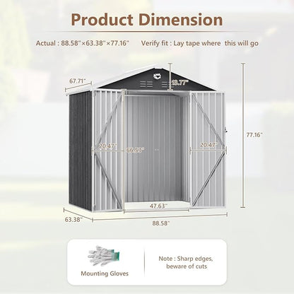 8X6 FT Outdoor Storage Shed, Metal Garden Shed, Storage Tool Sheds - Image 3