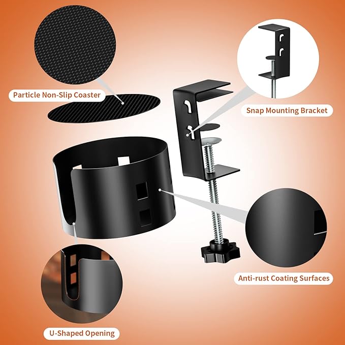 2 Pack Large Desk Cup Holder, OOKUU Anti-Spill Cup Holder - Image 3