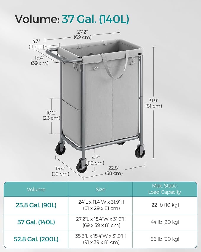 SONGMICS Laundry Basket with Wheels, Rolling Laundry Hamper, 23.8 Gallons - Image 6