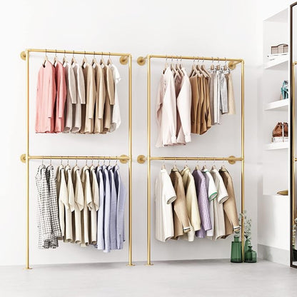 Gold Clothing Racks Wall Mount Clothes Rack, Heavy Duty Industrial Pipe - Image 4