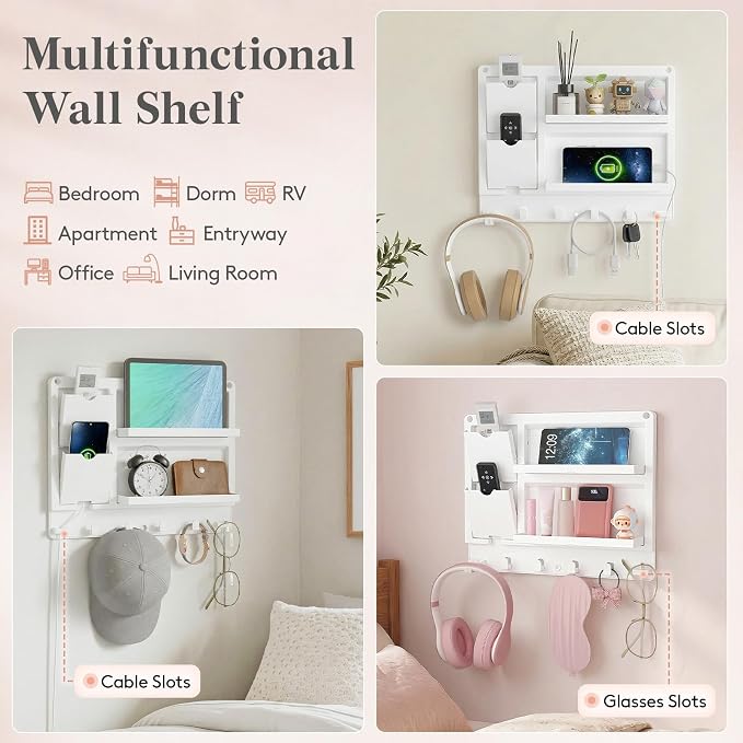 Lifewit Plastic Adhesive Bedside Shelf, Floating Pegboard Shelves, Key Remote - Image 9