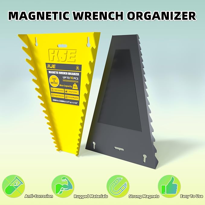 KJE 4Pack Magnetic Wrench Organizer, 64-Slot Wrench Rack Tool Trays, Magnetic - Image 3