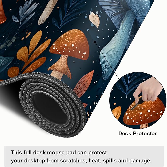 Mushroom Forest Mouse Pad – Large Extended Desk Mat 31.5 x 11.8 in– Autumn - Image 4