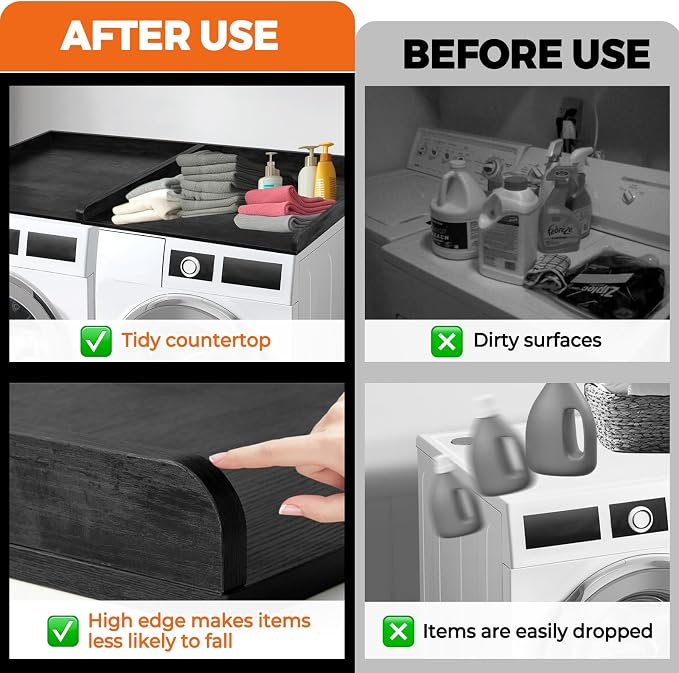 Washer Dryer Countertop, Wooden Laundry Countertop Set of 2 Dryer Storage Shelf - Image 6