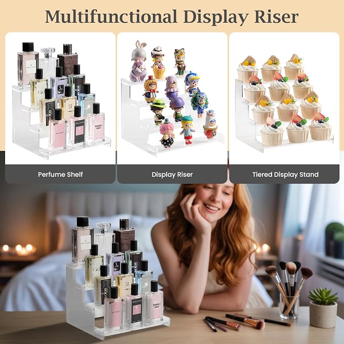 4-Tier Acrylic Display Riser Stand – 22.8x20x18.2cm Clear Perfume Stand - Image 3