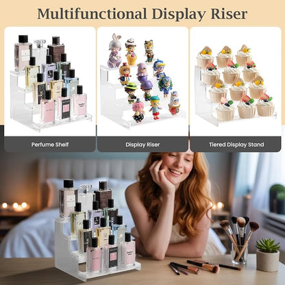 4-Tier Acrylic Display Riser Stand – 22.8x20x18.2cm Clear Perfume Stand - Image 3