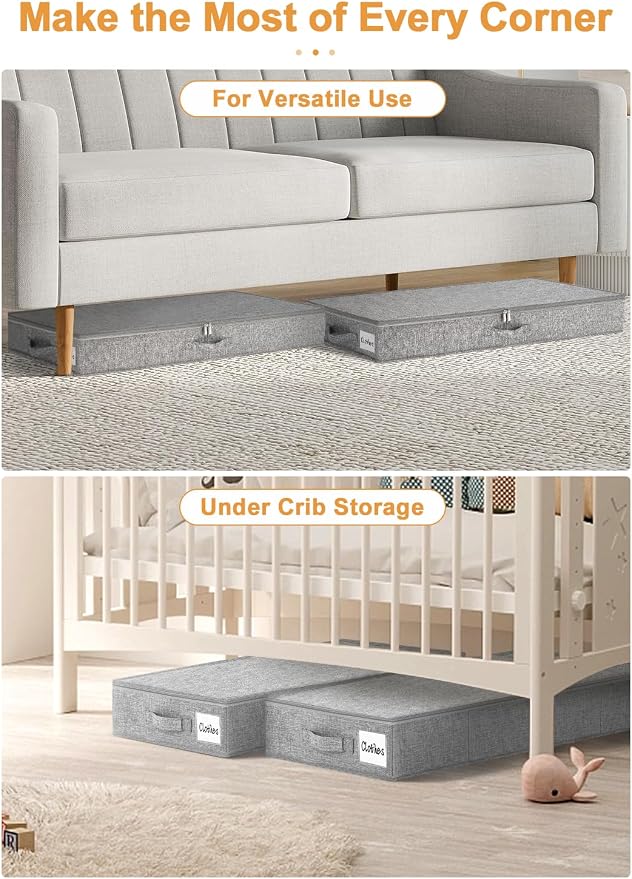 punemi Under Bed Storage Containers, 2 Pack 4.5 Inch Tall Low Profile Underbed - Image 4