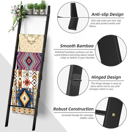 BAMBANG 6-Tier Blanket Ladder for Living Room, Blanket Quilt Ladder Rack Rustic - Image 4