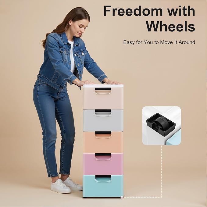 5 Drawers Stackable Storage Drawers Plastic Storage Drawers Collapsible Storage - Image 5