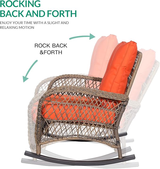 VIVIJASON Outdoor Wicker Rocking Chair, Patio Rattan Rocker Chair - Image 2