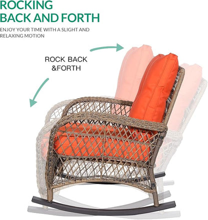 VIVIJASON Outdoor Wicker Rocking Chair, Patio Rattan Rocker Chair - Image 2