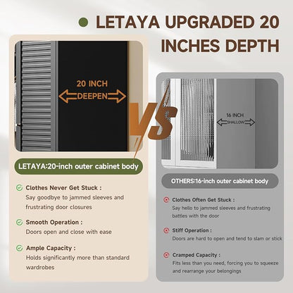 Letaya Armoire Wardrobe Closet, Hanging Rod Clothing Storage Cabinets - Image 4