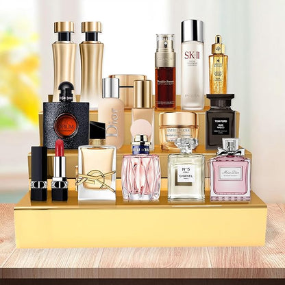 YMVV 12 IN Mirror Gold Acrylic 3 Tier Display Riser Perfume Organizer, Perfume - Image 7