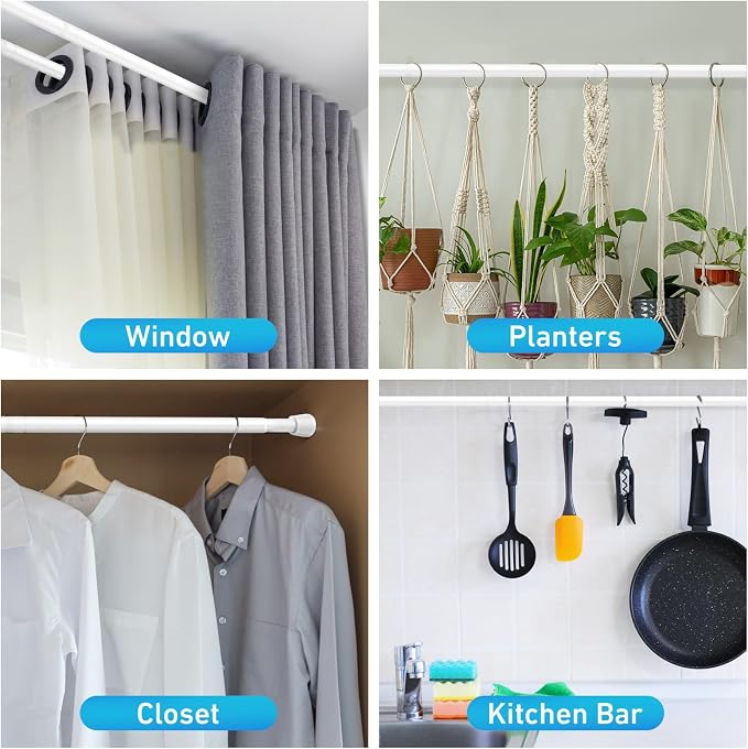 MEXAU 2Pack Spring Tension Curtain Rod 27-50 inch White Small Tension Rod | - Image 3
