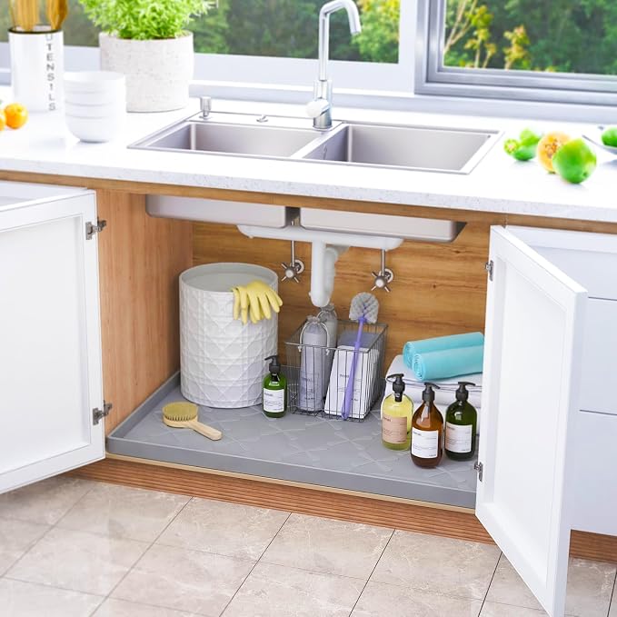 SIKADEER Under Sink Mat Waterproof 34" x 22", Silicone Mat Kitchen Drawer Shelf - Image 2
