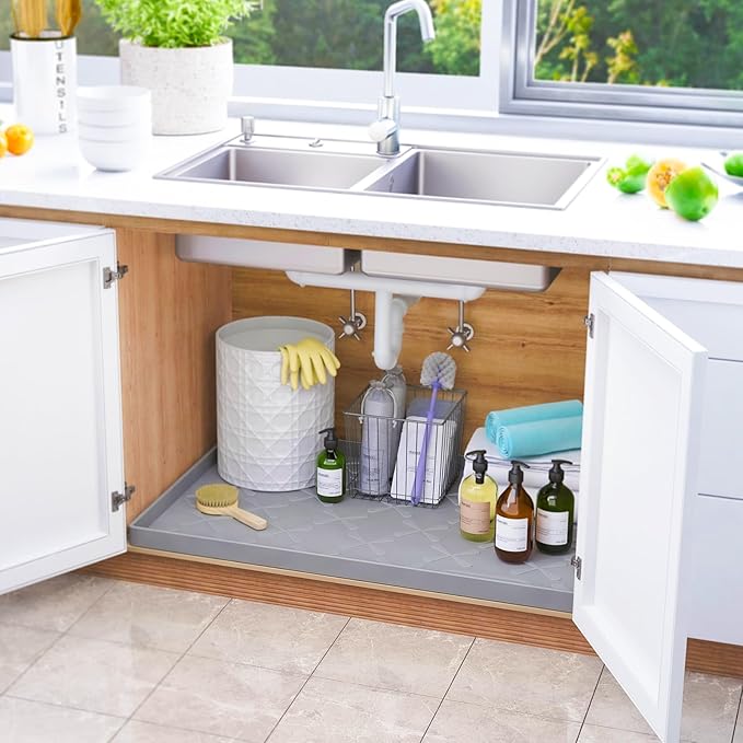 SIKADEER 31" x 22" Under Sink Mat Waterproof, Silicone Mat Kitchen Drawer Shelf - Image 2