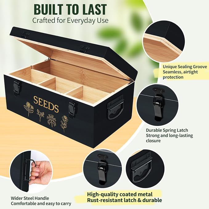 Large Bamboo Wood Seed Storage Organizer Box - Image 3